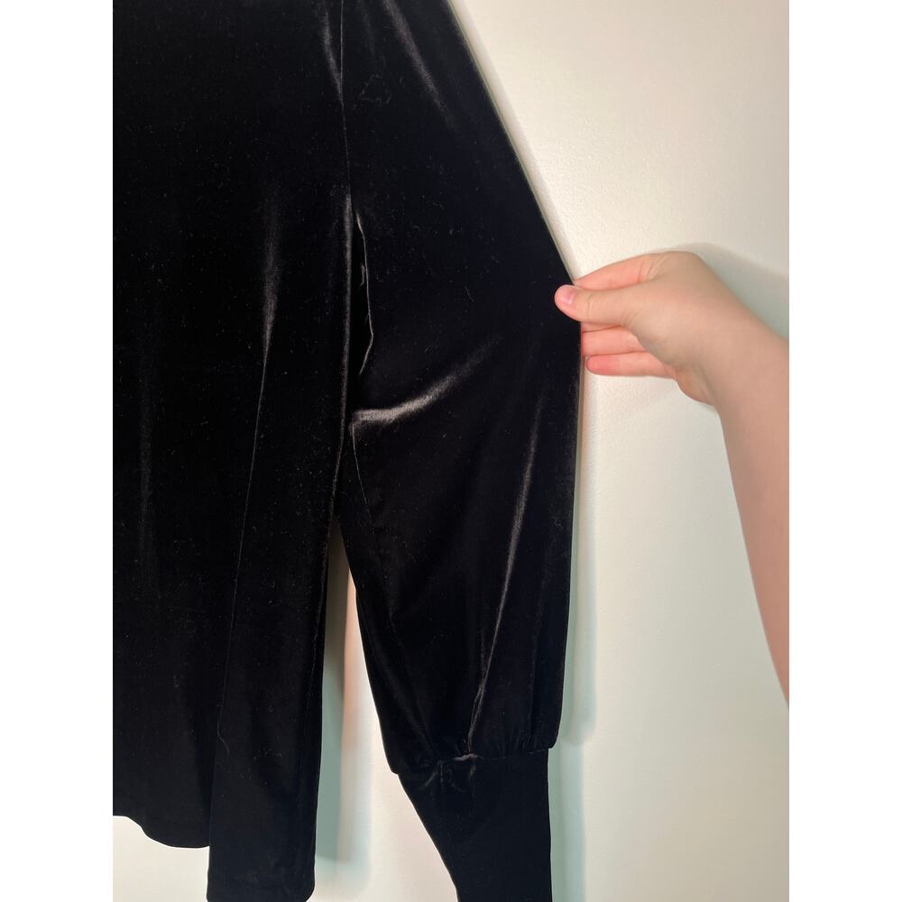 Lauren Ralph Lauren Black Velvet Whimsigoth Old Money Boat Neck Bishop Shirt L - Picture 3 of 4